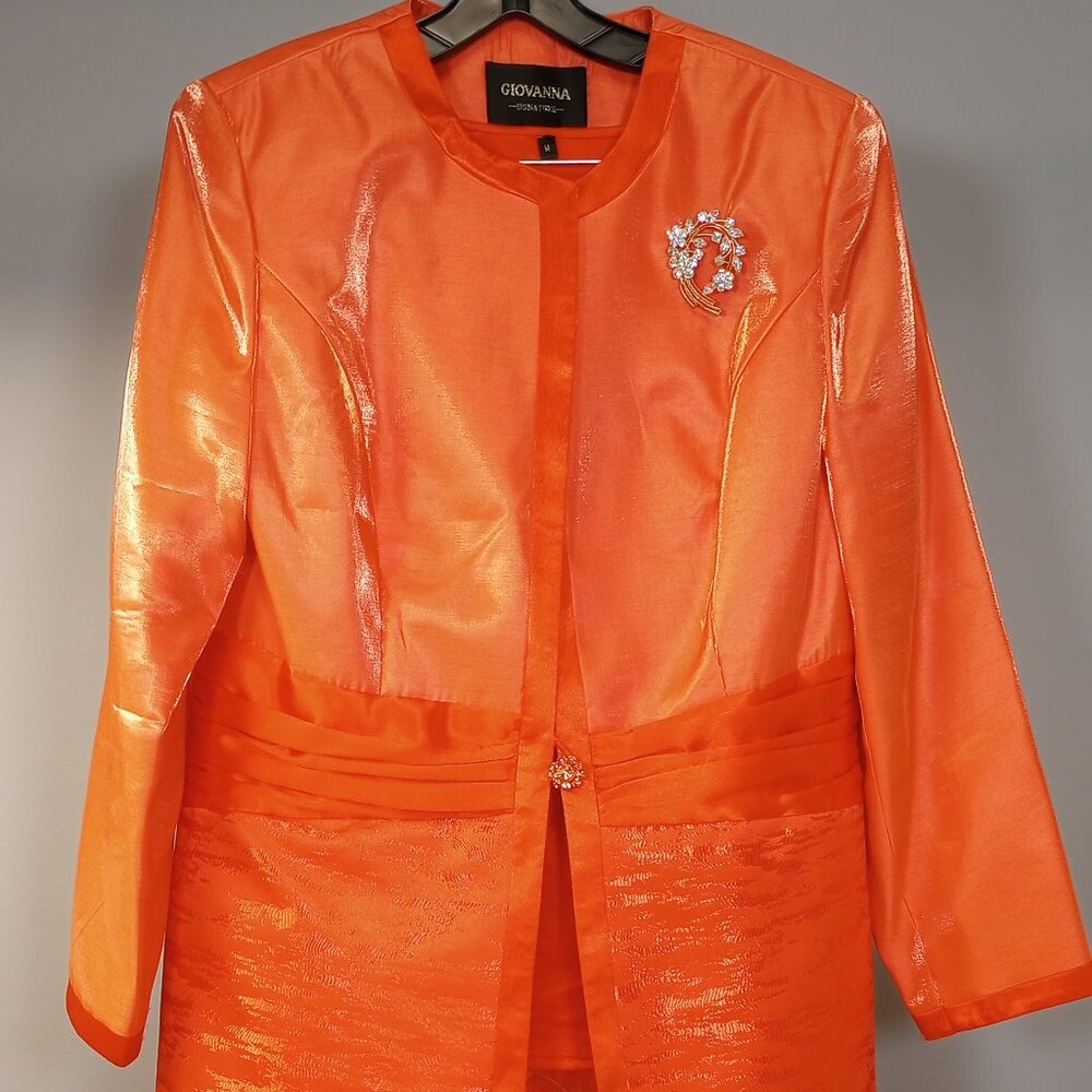 Giovanna Signature 3 Piece Orange Suit, Size 14